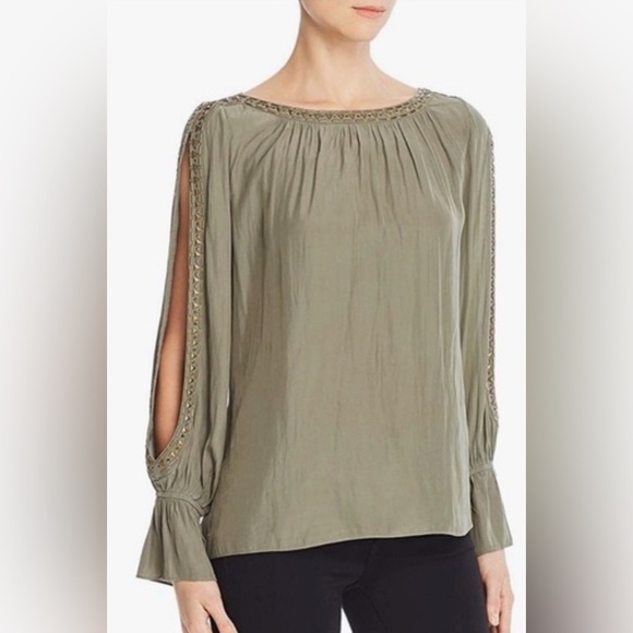Ramy Brook Tops - Ramy Brook Olive Green Clara Embellished Slit Sleeve Top Size Small